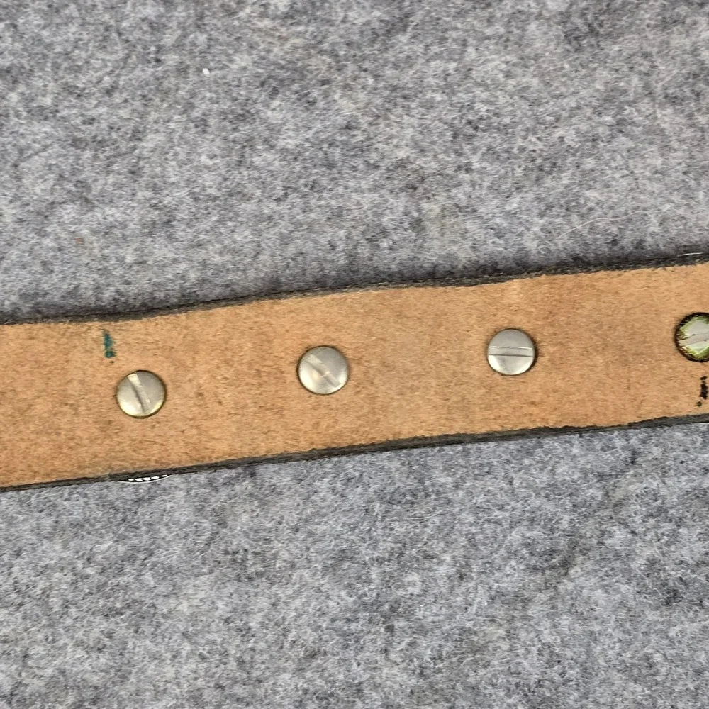 VTG Jacobs Leather Western Belt Teens Small Black Concho Rose Buckle USA